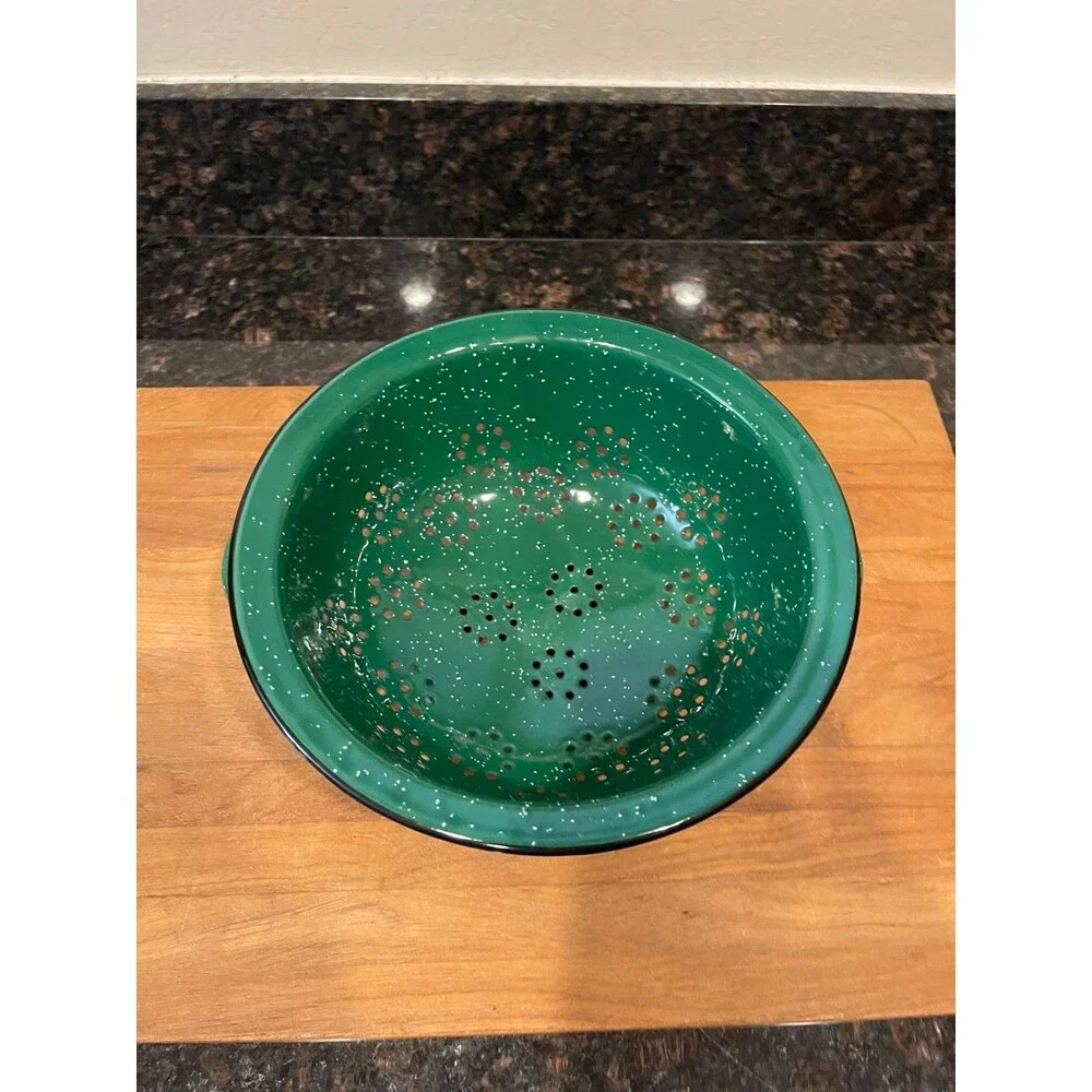 Enamelware green Stainless Steel Colander With White Specks